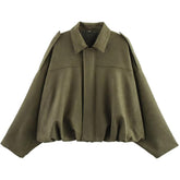 Csvinkiko women's faux suede bomber army green front view, versatile for everyday outfits.