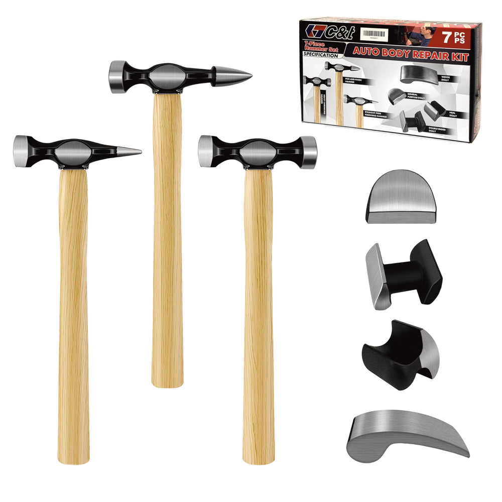 C&T Auto Body Repair Kit 7-piece bumping hammer for precise dent removal on panels
