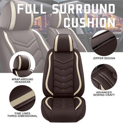 CTDS Civic seat cover back view shows snug fit and coffee color design.