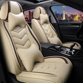 CTDS Civic seat cover front-left view with premium beige leather and protection advantages.