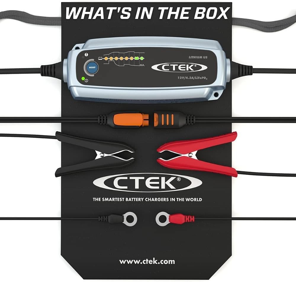 CTEK 56-926 Lithium US digital display highlights charge status for LiFePO4