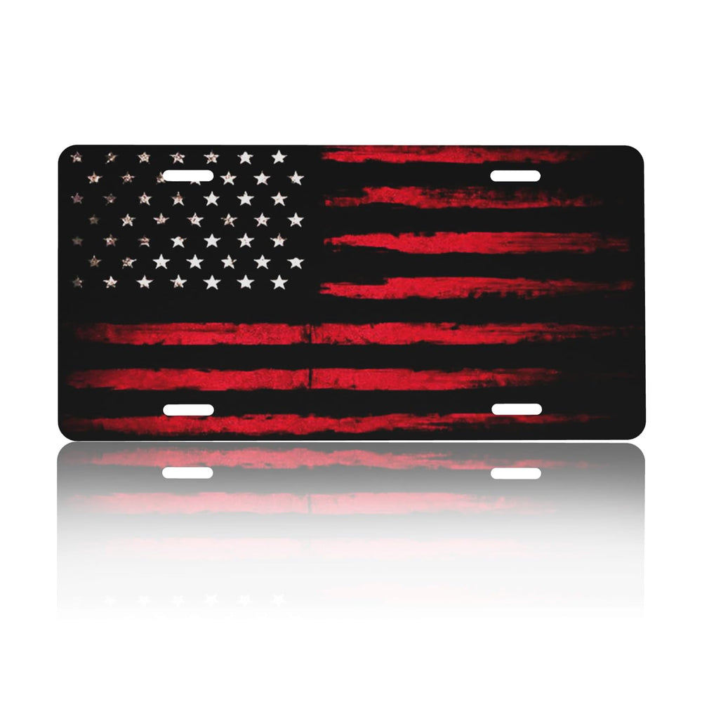 CTVSLFU front license plate cover in aluminum with bold black-red flag for durable outdoor use.