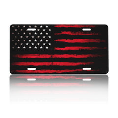 CTVSLFU front license plate cover in aluminum with bold black-red flag for durable outdoor use.