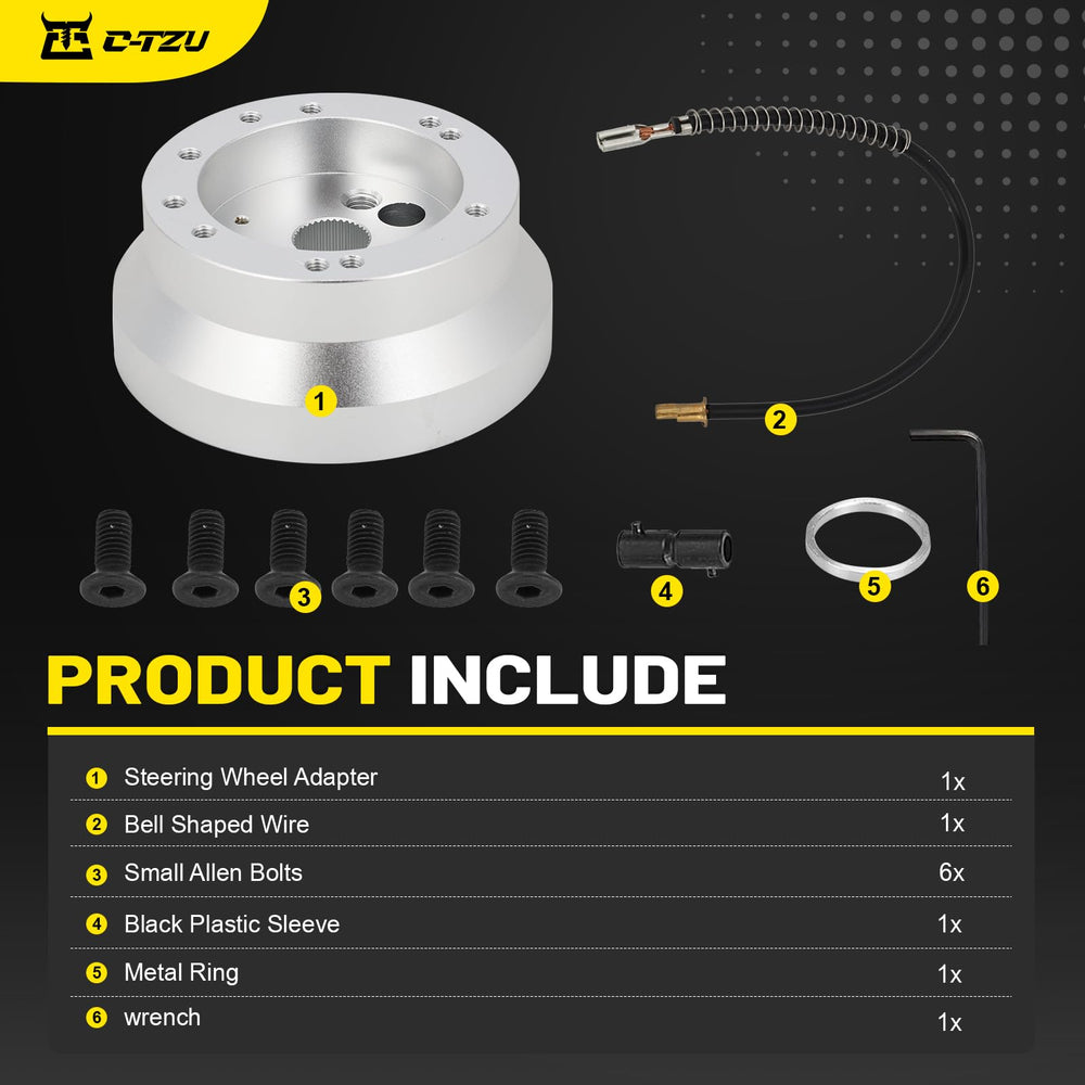 C-Tzu screw-on hub adapter being installed on steering wheel hub.