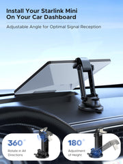 Cuarko Starlink Mini suction base provides strong dashboard hold.