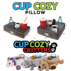 Cup Cozy Deluxe Pillow Gray close-up showing expandable cup holes