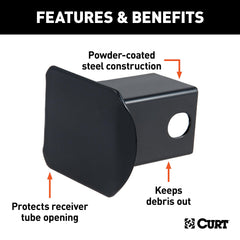 CURT 22750 hitch cover installed on receiver demonstrates quick access and protection.