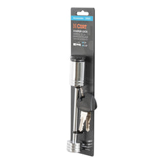 CURT 23523 chrome lock mounted on a trailer tongue for durable protection.
