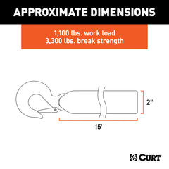 CURT winch strap with zinc snap hook and latch for reliable attachment