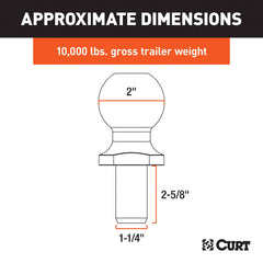 CURT 2in chrome trailer ball with nut and washer ensures secure install.