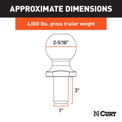CURT trailer ball chrome finish detail highlights corrosion resistance for tow-ready performance.