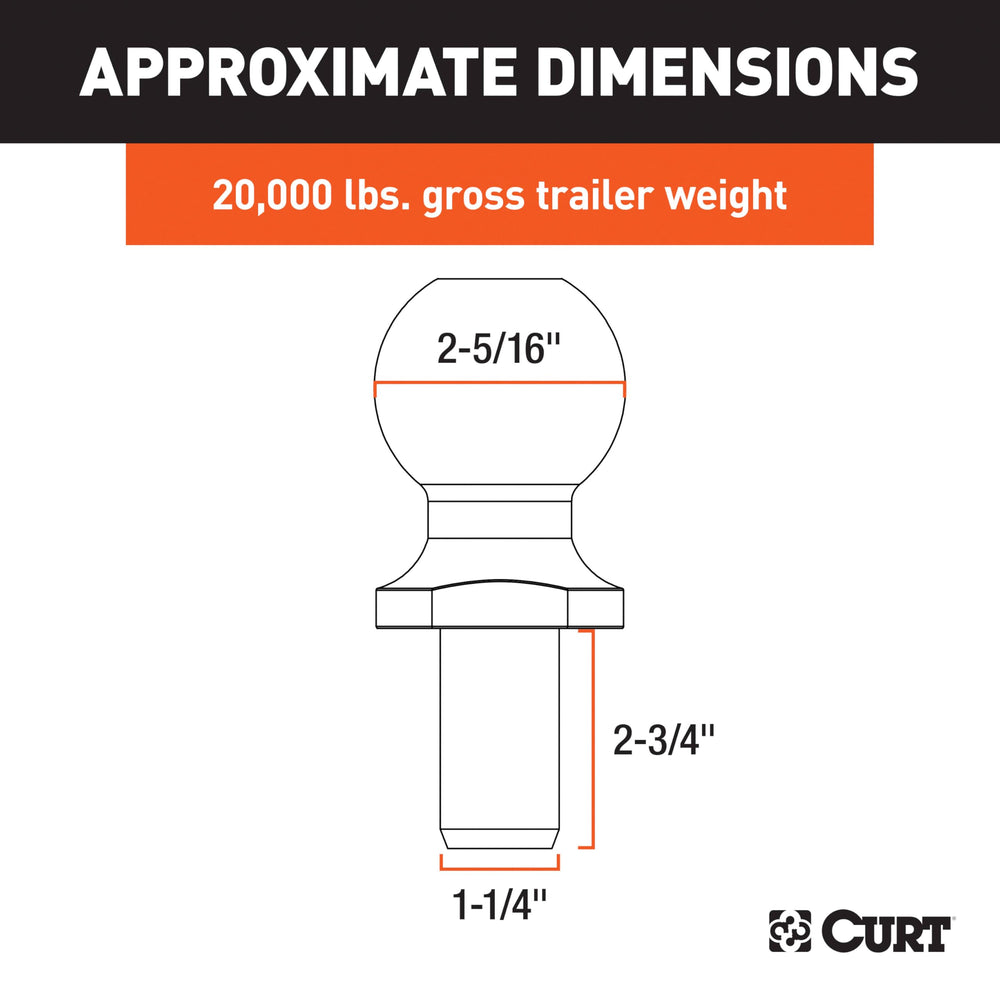 CURT 40109 chrome trailer ball with shank attachment demonstrates secure hookup for rugged trailers.