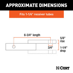 CURT 45018 rise view illustrates 5/8 inch rise for trailer alignment.