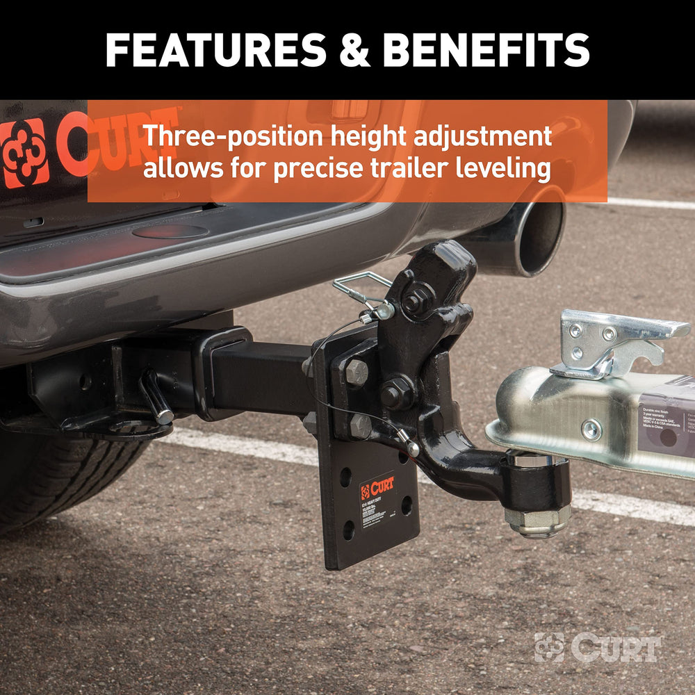 CURT 48325 pintle mount rated to 15000-lb capacity fits standard receivers for heavier trailers.