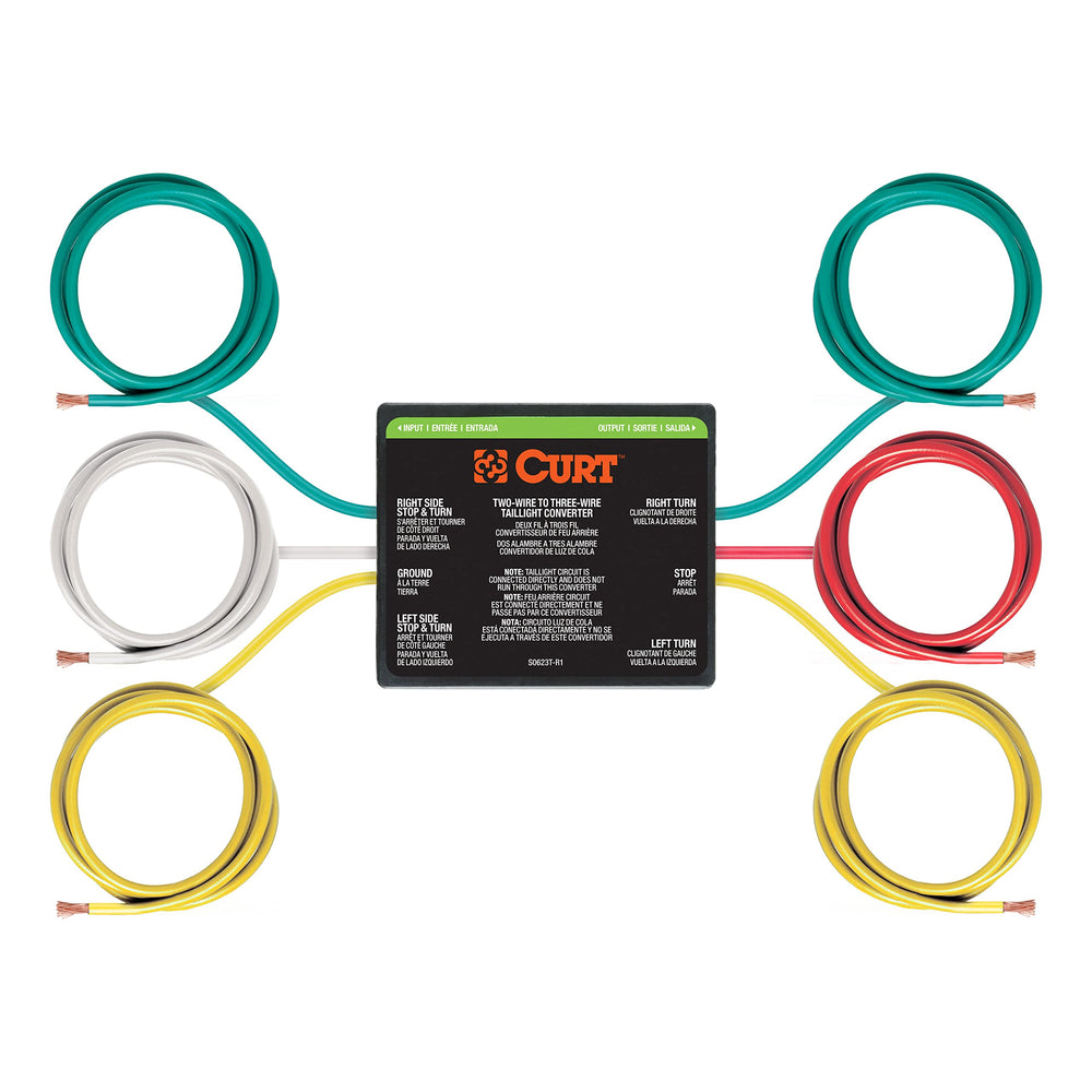CURT 56196 dinghy towing tail light converter with color-coded wires for easy splicing and reliable lighting