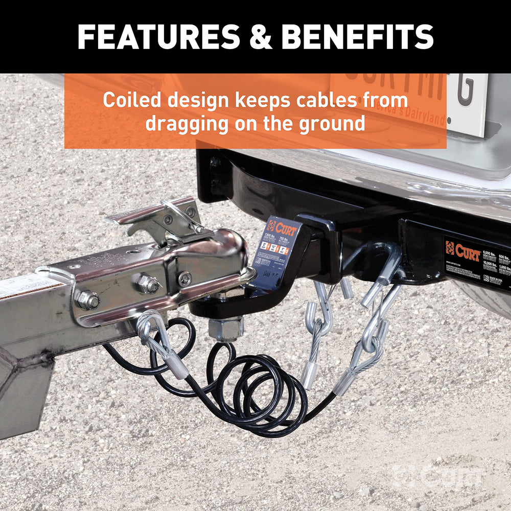 CURT 1/4-inch high-strength steel cable remains flexible in cold weather.