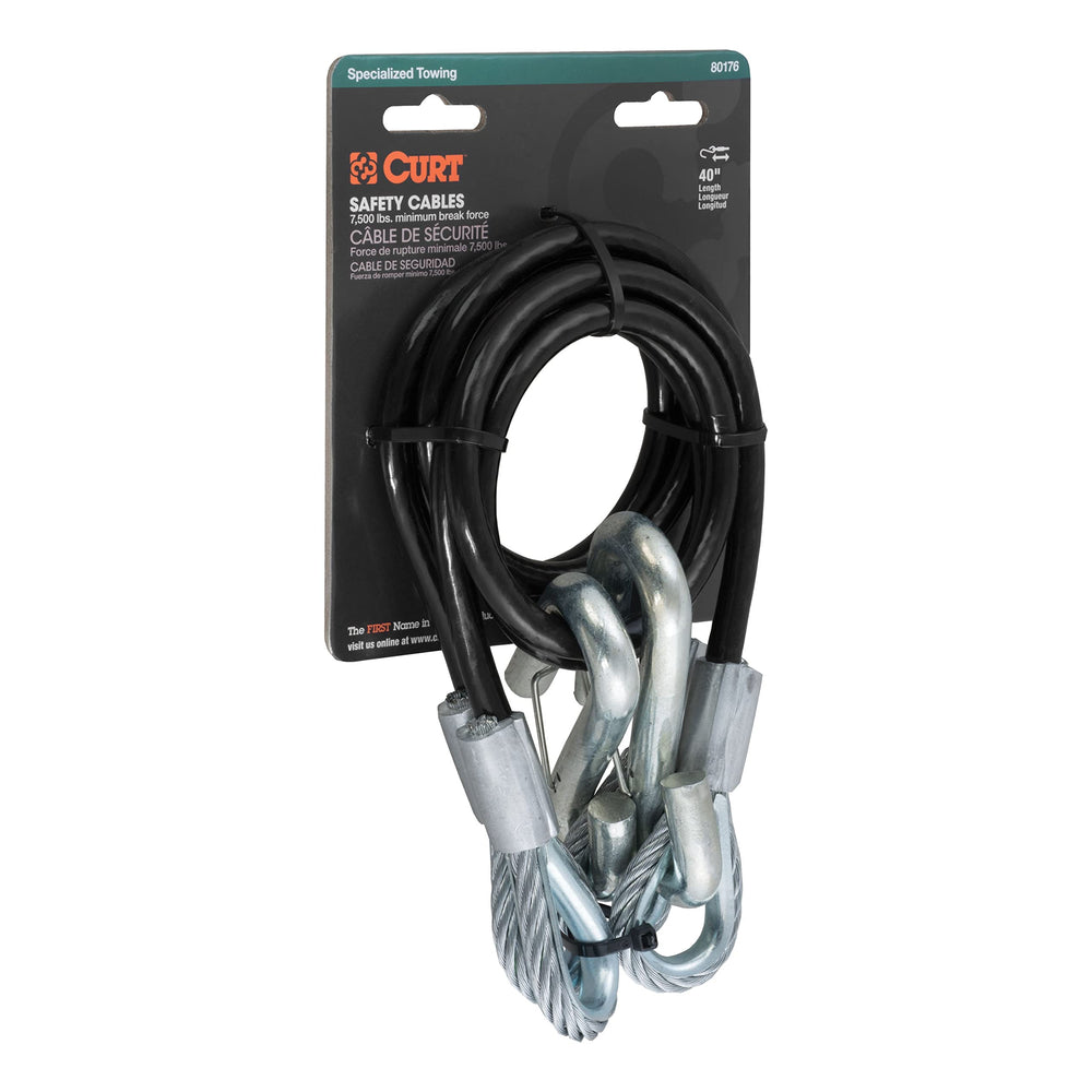 CURT 80176 safety cable with spring-loaded hooks prevents unhooking on bumps.