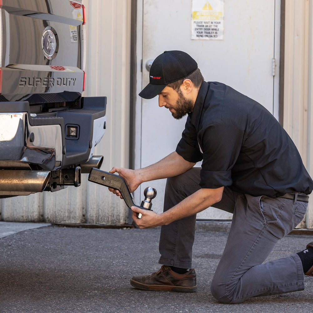 CURT ball mount supports up to 17,000 GTW and 2,550 TW for heavy trailers.