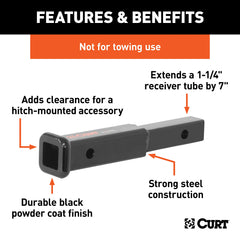 CURT hitch extender demonstrates space for bike racks and cargo carriers without bumper contact