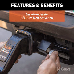 Durable chrome plating protects the CURT hitch lock from corrosion during outdoor use.