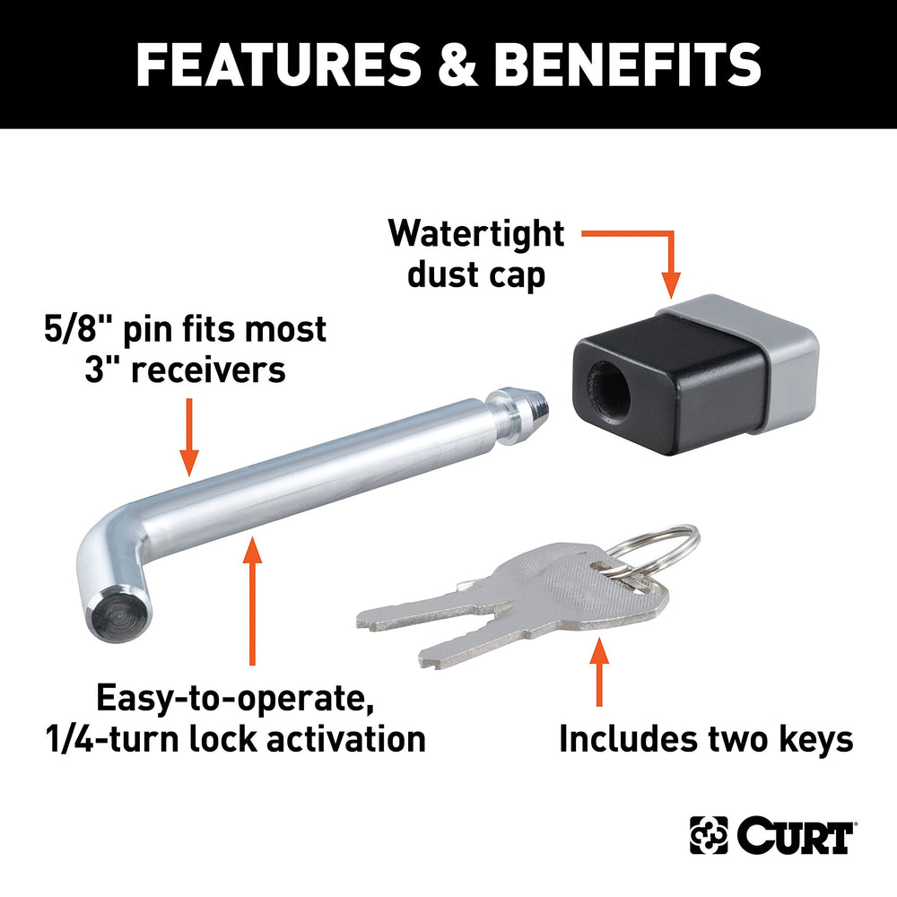 CURT hitch lock features a watertight dust cap to protect internal components from moisture.