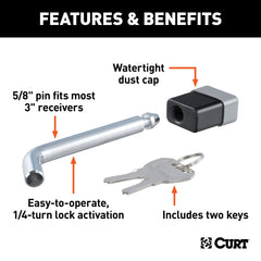 CURT hitch lock features a watertight dust cap to protect internal components from moisture.