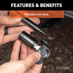 CURT hitch lock weather protection emphasizes all-weather towing readiness.