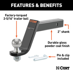 CURT loaded ball mount with 2x2 shank fits standard receivers securely