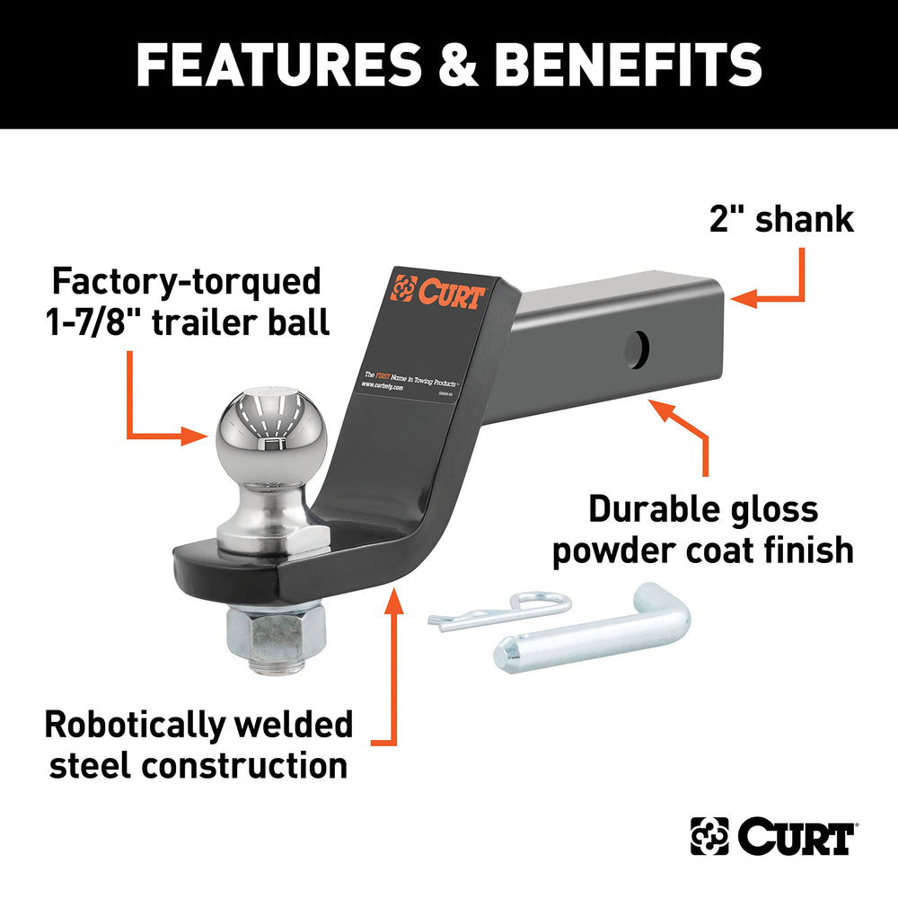 CURT loaded ball mount with 4-inch drop offers versatile height alignment for trailers.
