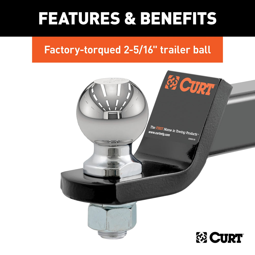 CURT ball mount with durable black powder coat finish protecting against corrosion.