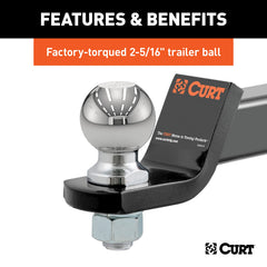 CURT ball mount with durable black powder coat finish protecting against corrosion.