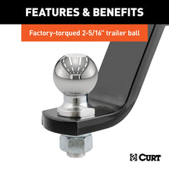 CURT loaded ball mount ships with factory-torqued 2-5-16 inch ball