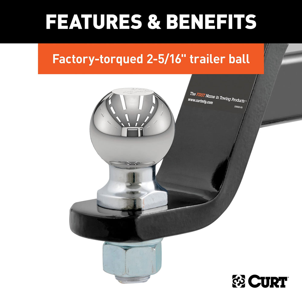 CURT glossy finish resists rust and UV exposure during towing.