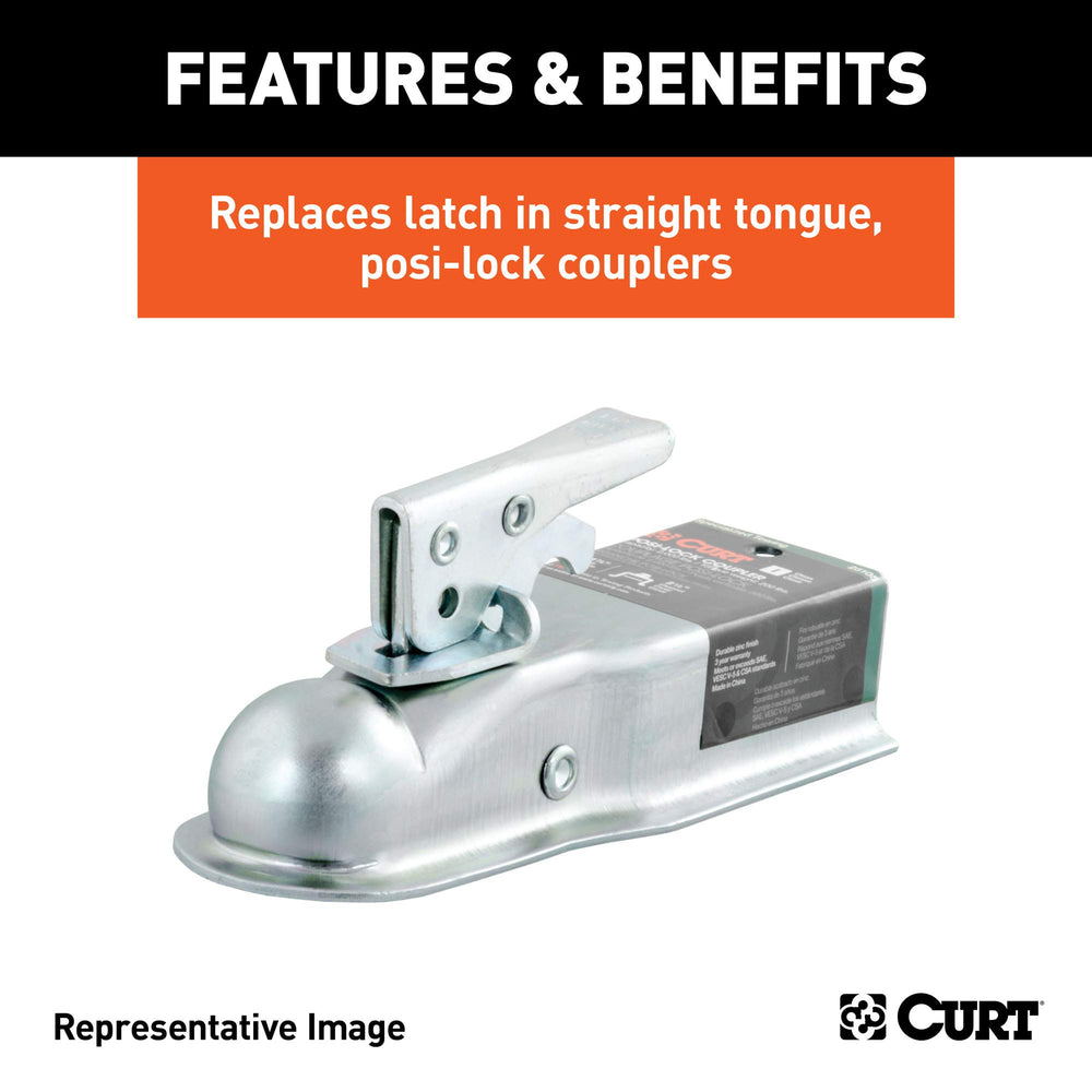 CURT Posi-Lock latch features a zinc-plated finish to resist corrosion.