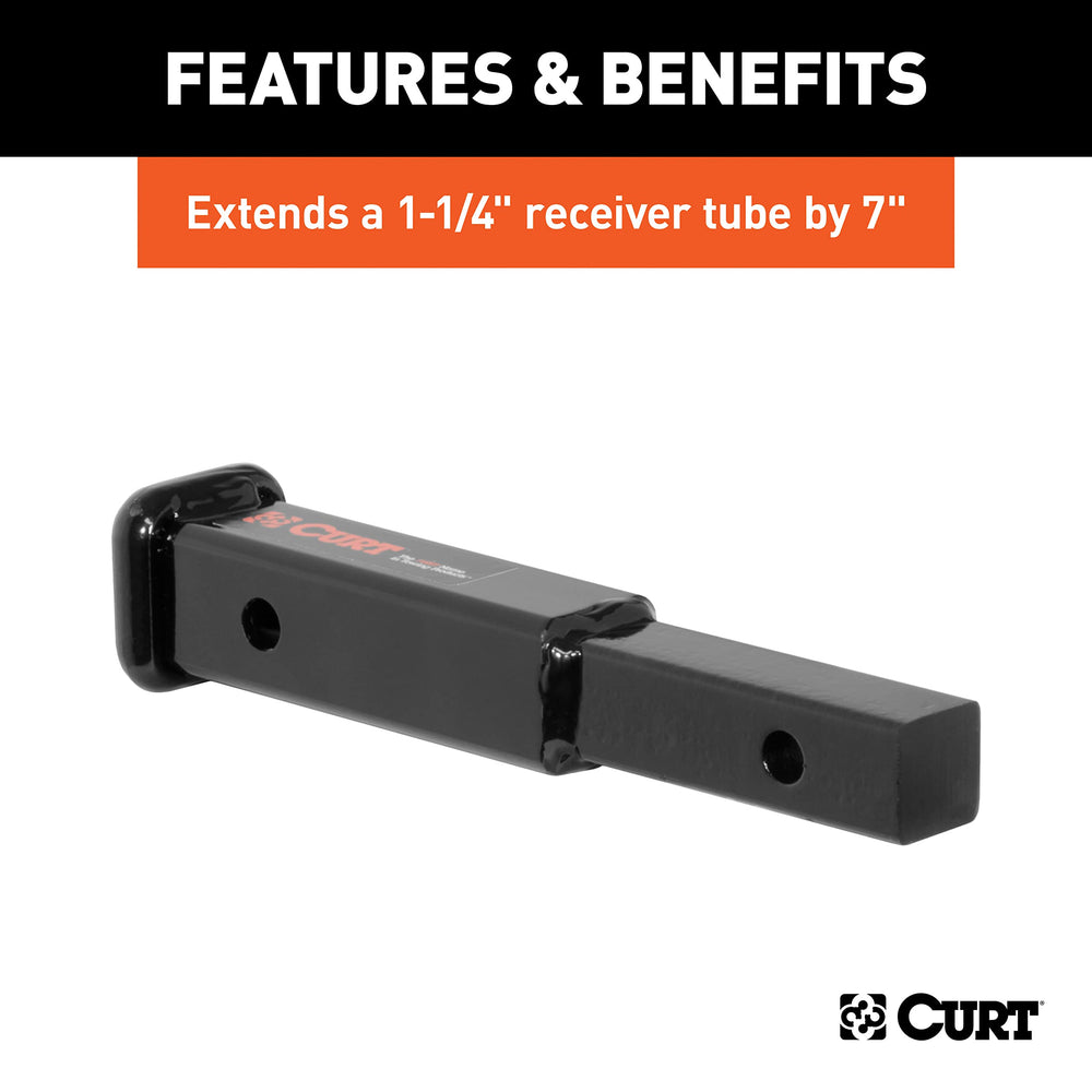 CURT powder-coated extender shown with rust and UV resistance for durability