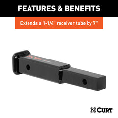 CURT powder-coated extender shown with rust and UV resistance for durability