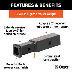 CURT 2x2 to 1-1/4 adapter with solid steel construction.