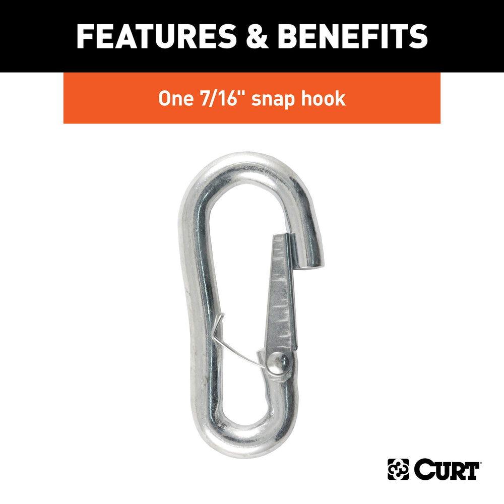 CURT safety chain attachment to trailer hitch shows secure mounting for confident use.