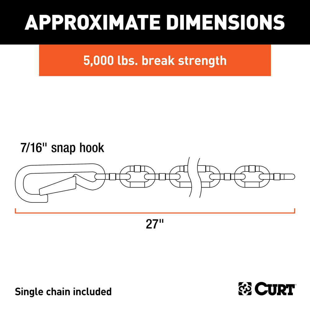 CURT safety chain cross setup demonstrates proper towing safety across uneven terrain.