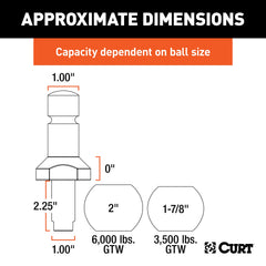 CURT Switch Ball 2 inch diameter head supports higher towing capacity on larger trailers.