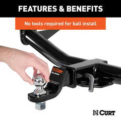 CURT Switch Ball bright nickel-chrome finish resists corrosion for long-lasting appearance.