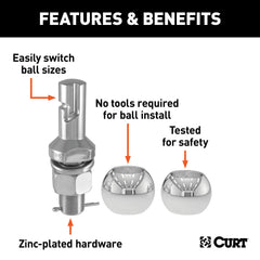CURT Switch Ball shank 2-1/4 inch long enables secure mounting and reduces friction.
