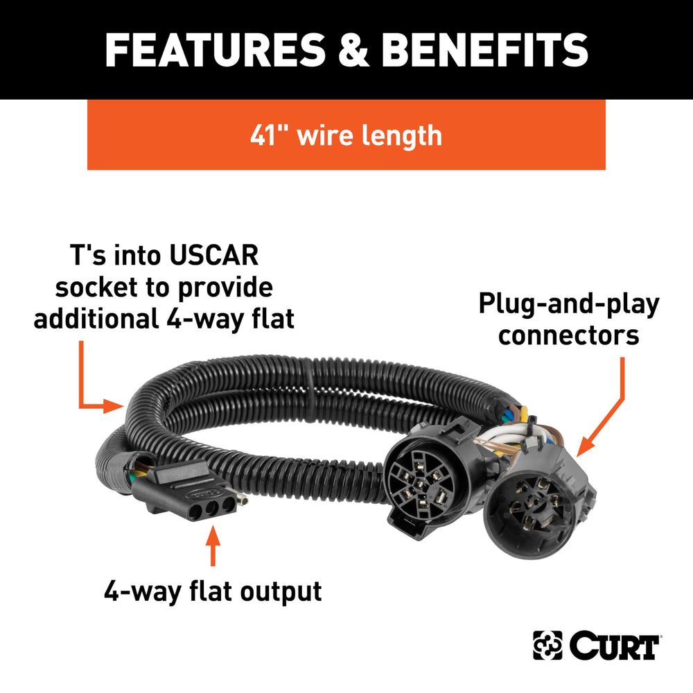 CURT T-Connector 4-flat wiring links taillights and signals for safe towing.