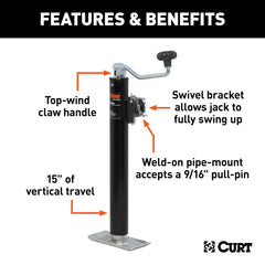 CURT top-wind handle enables easy raising and lowering.