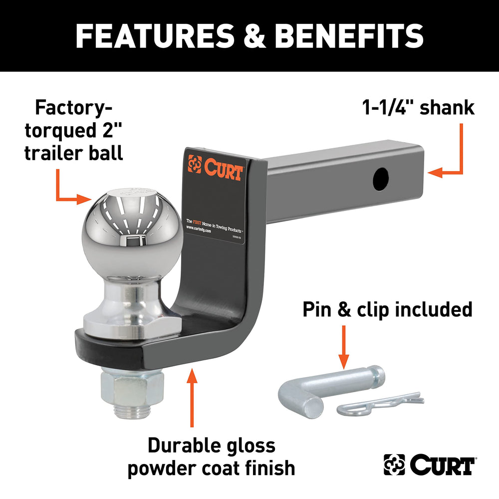 CURT 2-inch trailer ball included for standard couplers