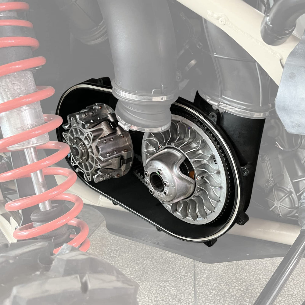 CUSAUTV belt cover helps seal the transmission housing and reduce exposure to dirt.