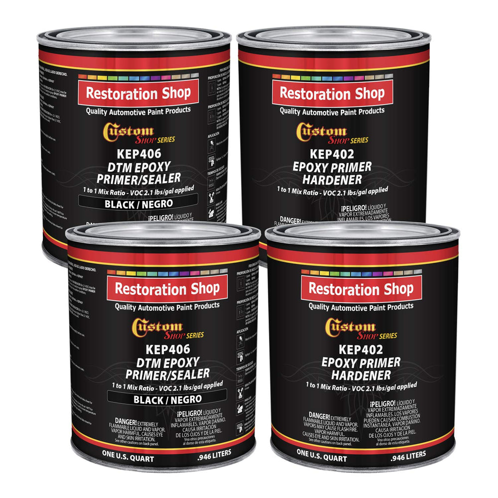 Custom Shop KEP epoxy primer kit packaging with primers and hardener.