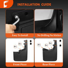 Cusvivid mud flaps no-drill install demonstrates clip-based mounting.
