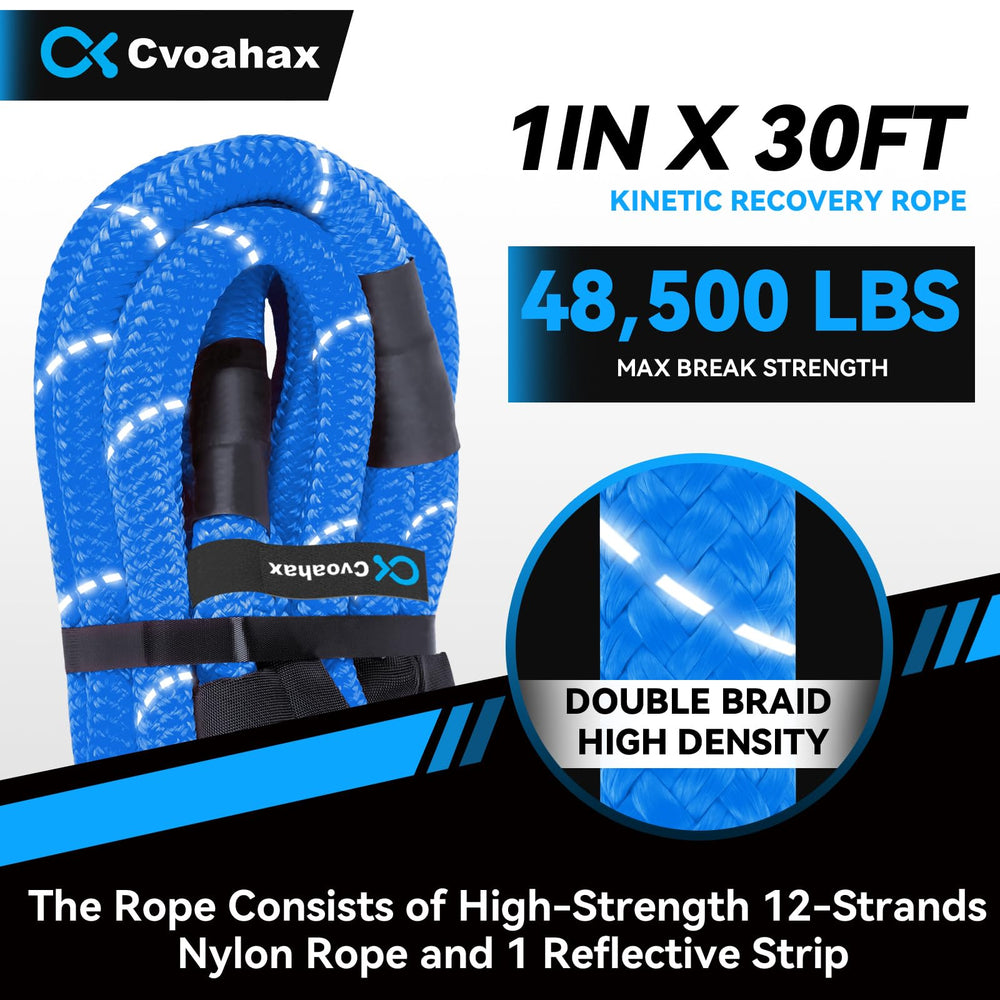 Cvoahax rope with reflective strips for safer night recoveries