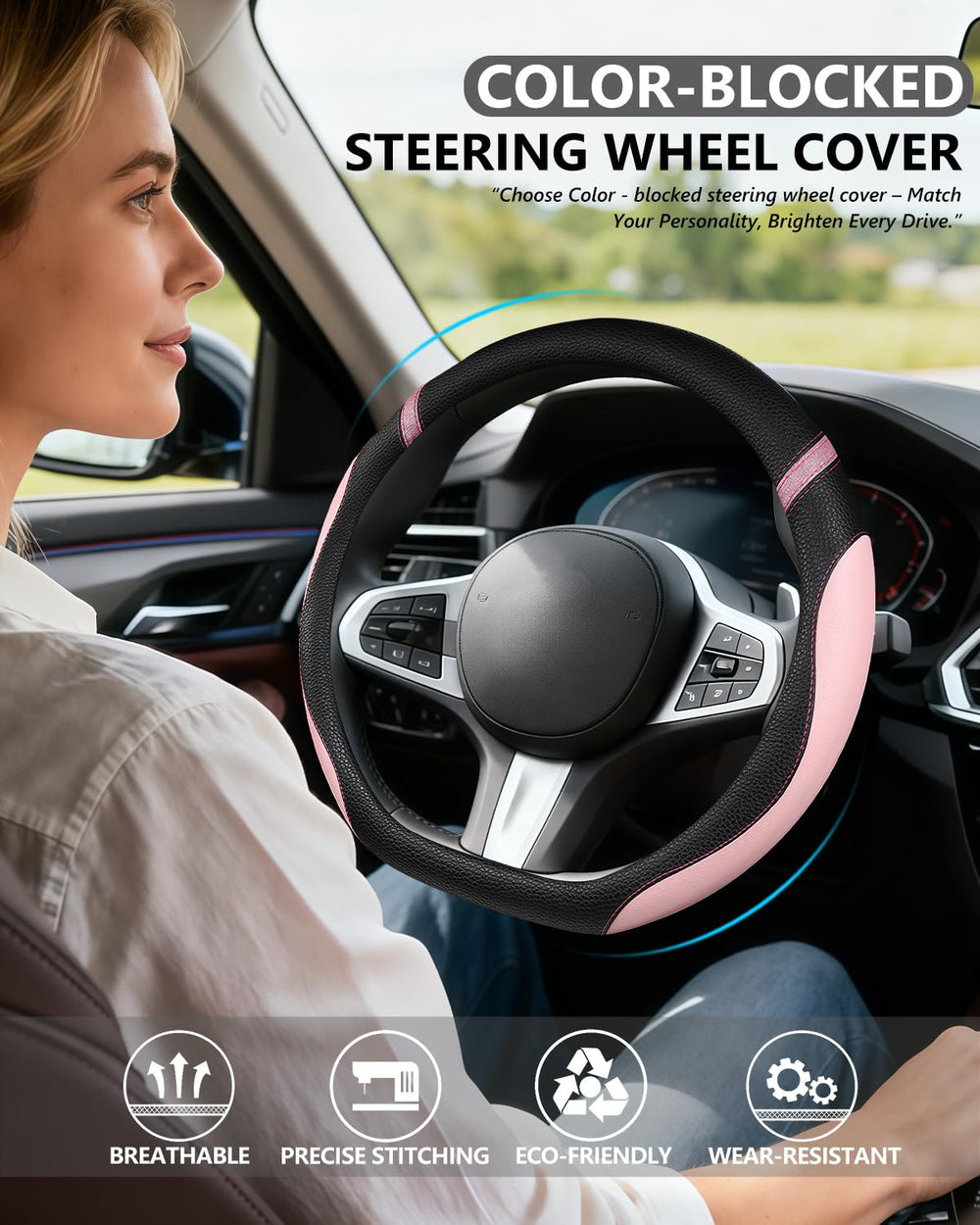 Cxtiy pink flat-bottom steering wheel cover enhances driving comfort